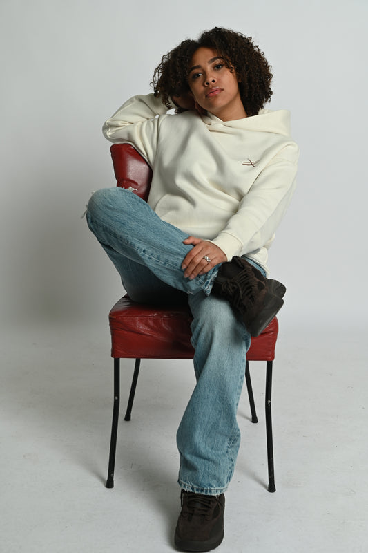 Natural Raw Oversized DC Hoodie with Brown Details